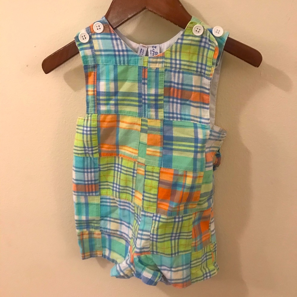 Madras plaid shortalls 12 months